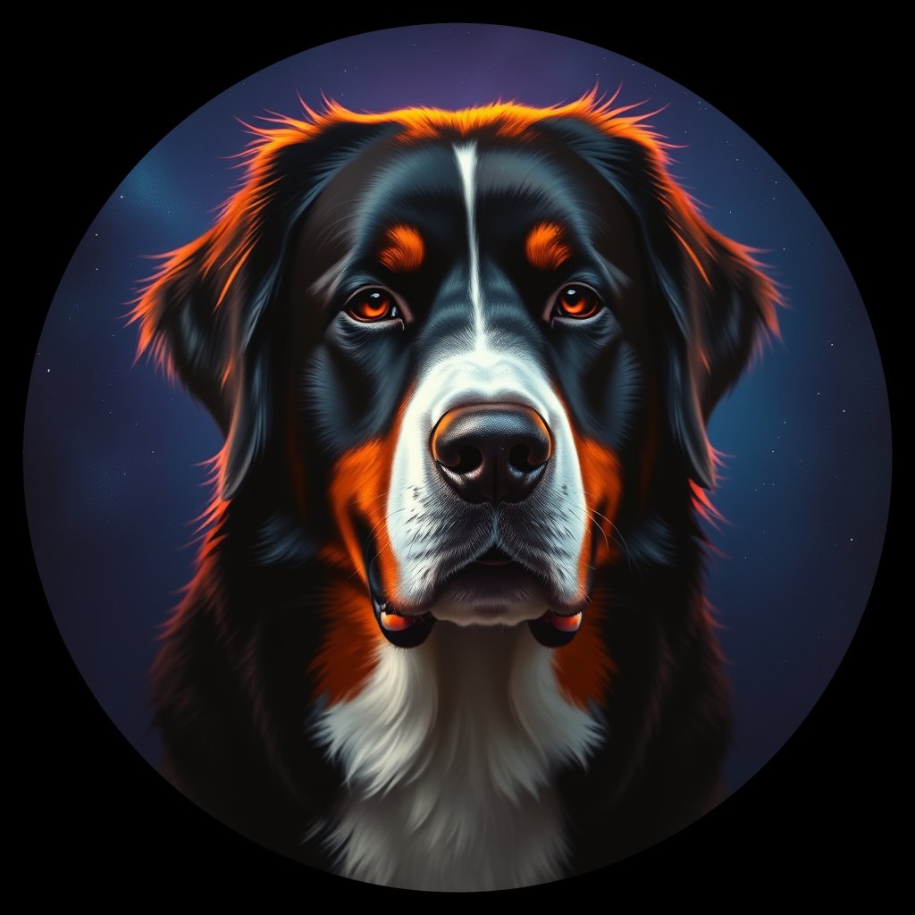 Cosmic medallion portrait of Bernese_Mountain_Dog_1559, a Bernese Mountain Dog
