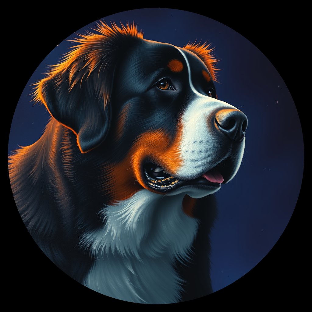 Cosmic medallion portrait of Bernese_Mountain_Dog_1561, a Bernese Mountain Dog