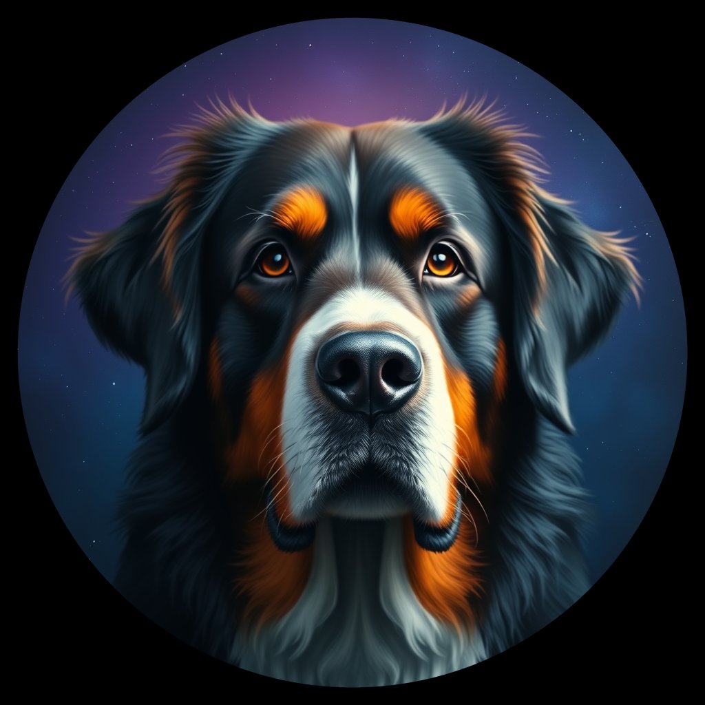Cosmic medallion portrait of Bernese_Mountain_Dog_1572, a Bernese Mountain Dog