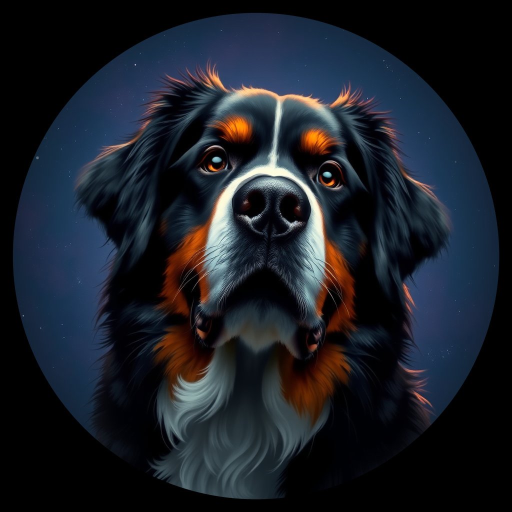 Cosmic medallion portrait of Bernese_Mountain_Dog_1577, a Bernese Mountain Dog