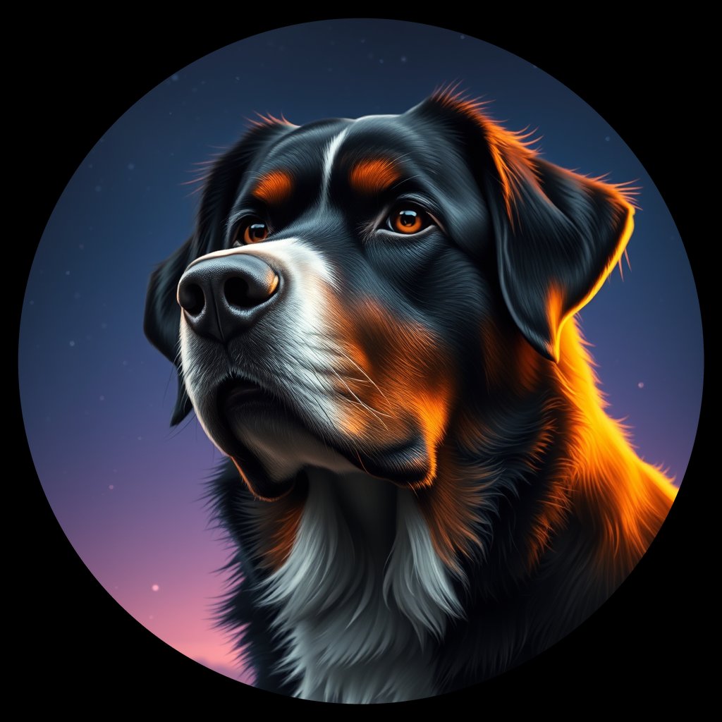Cosmic medallion portrait of Bernese_Mountain_Dog_1591, a Bernese Mountain Dog