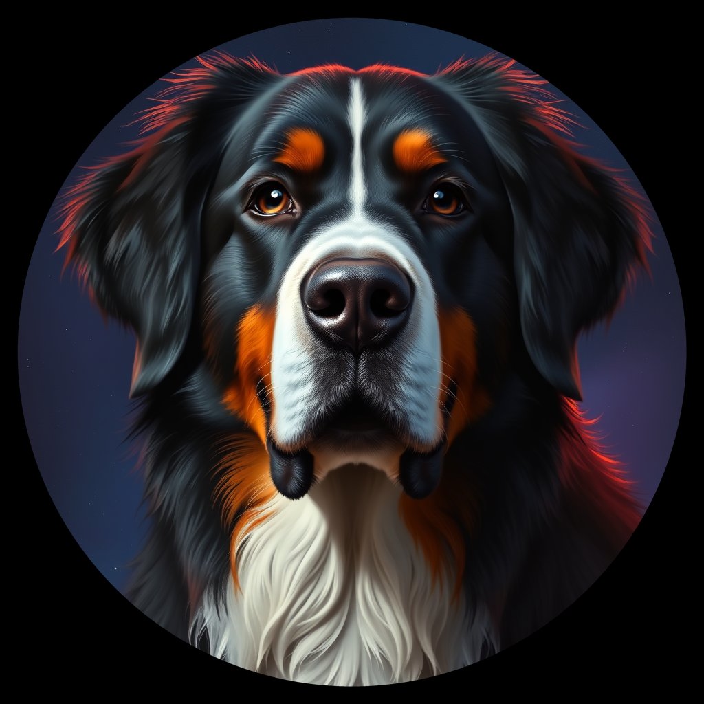 Cosmic medallion portrait of Bernese_Mountain_Dog_1696, a Bernese Mountain Dog