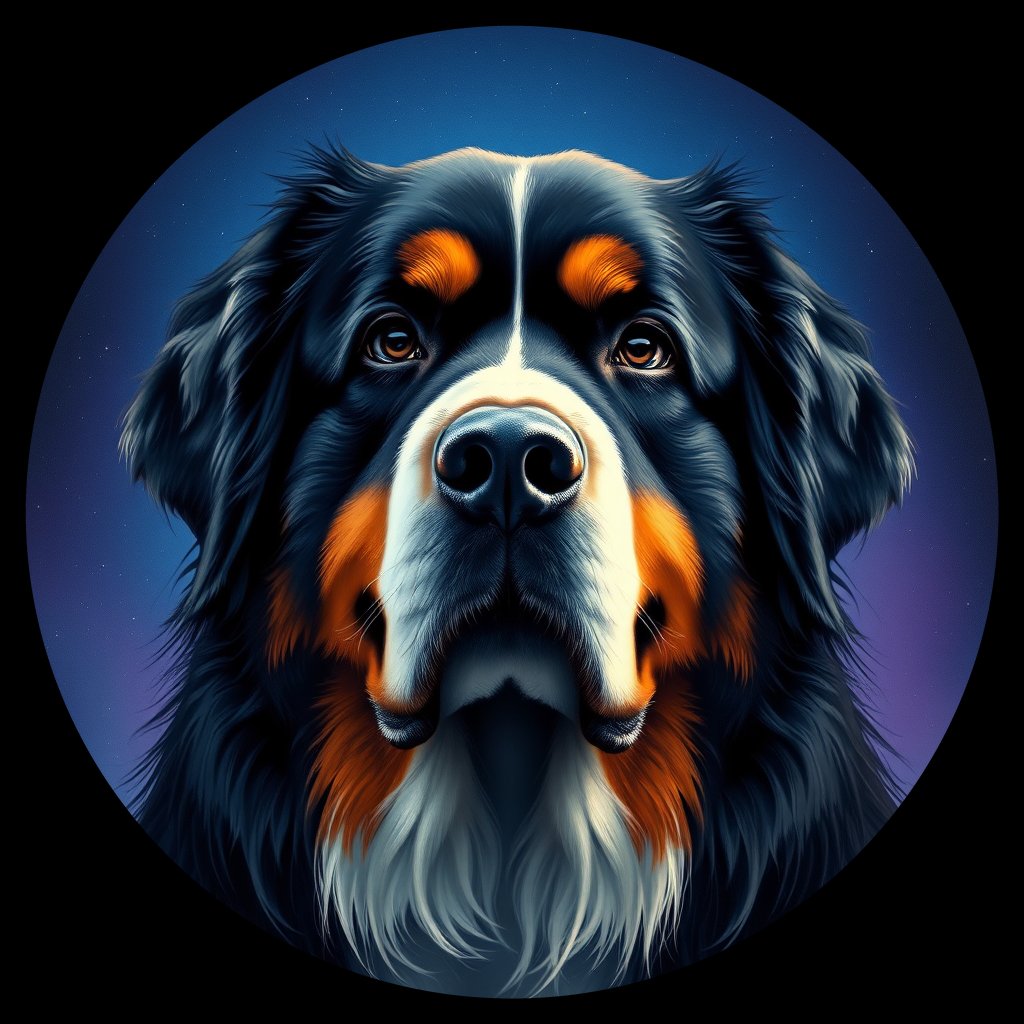 Cosmic medallion portrait of Bernese_Mountain_Dog_1697, a Bernese Mountain Dog