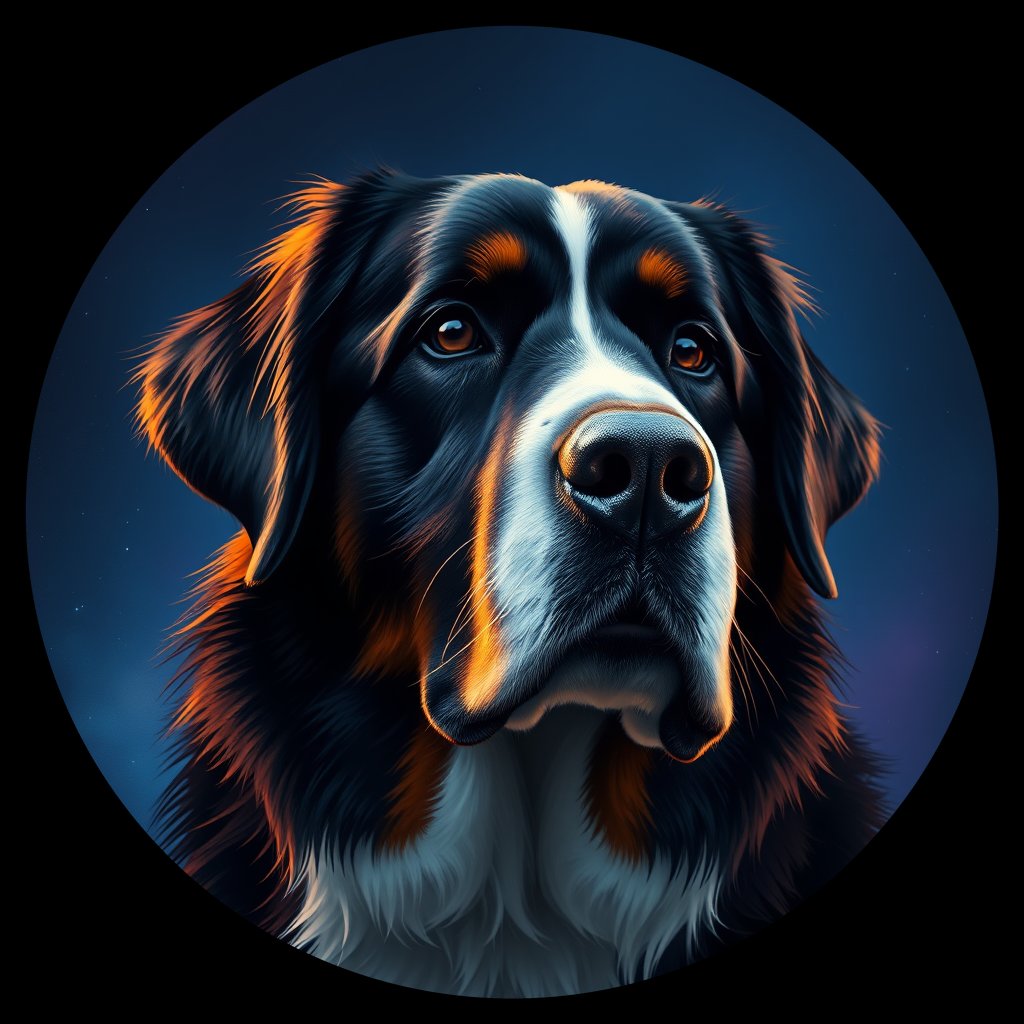 Cosmic medallion portrait of Bernese_Mountain_Dog_1699, a Bernese Mountain Dog
