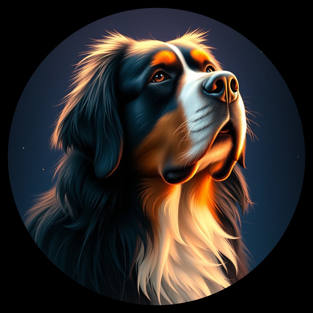 Cosmic medallion portrait of Bernese_Mountain_Dog_17027, a Bernese Mountain Dog
