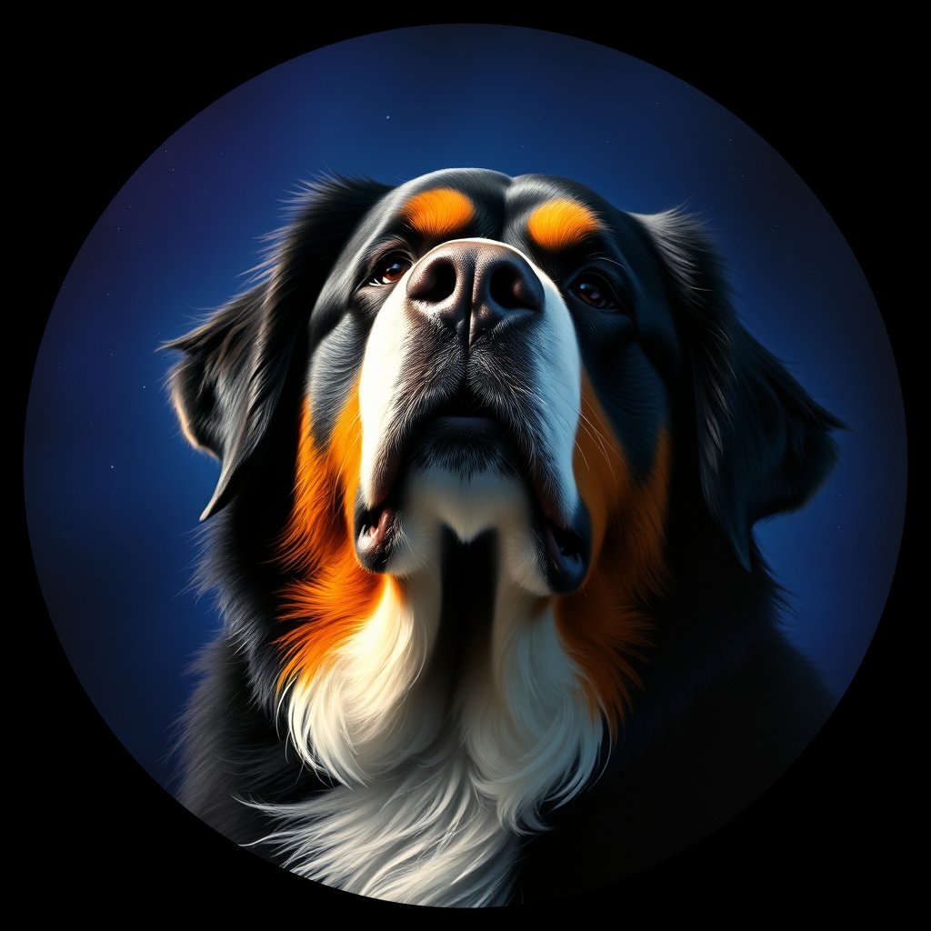 Cosmic medallion portrait of Bernese_Mountain_Dog_1712, a Bernese Mountain Dog