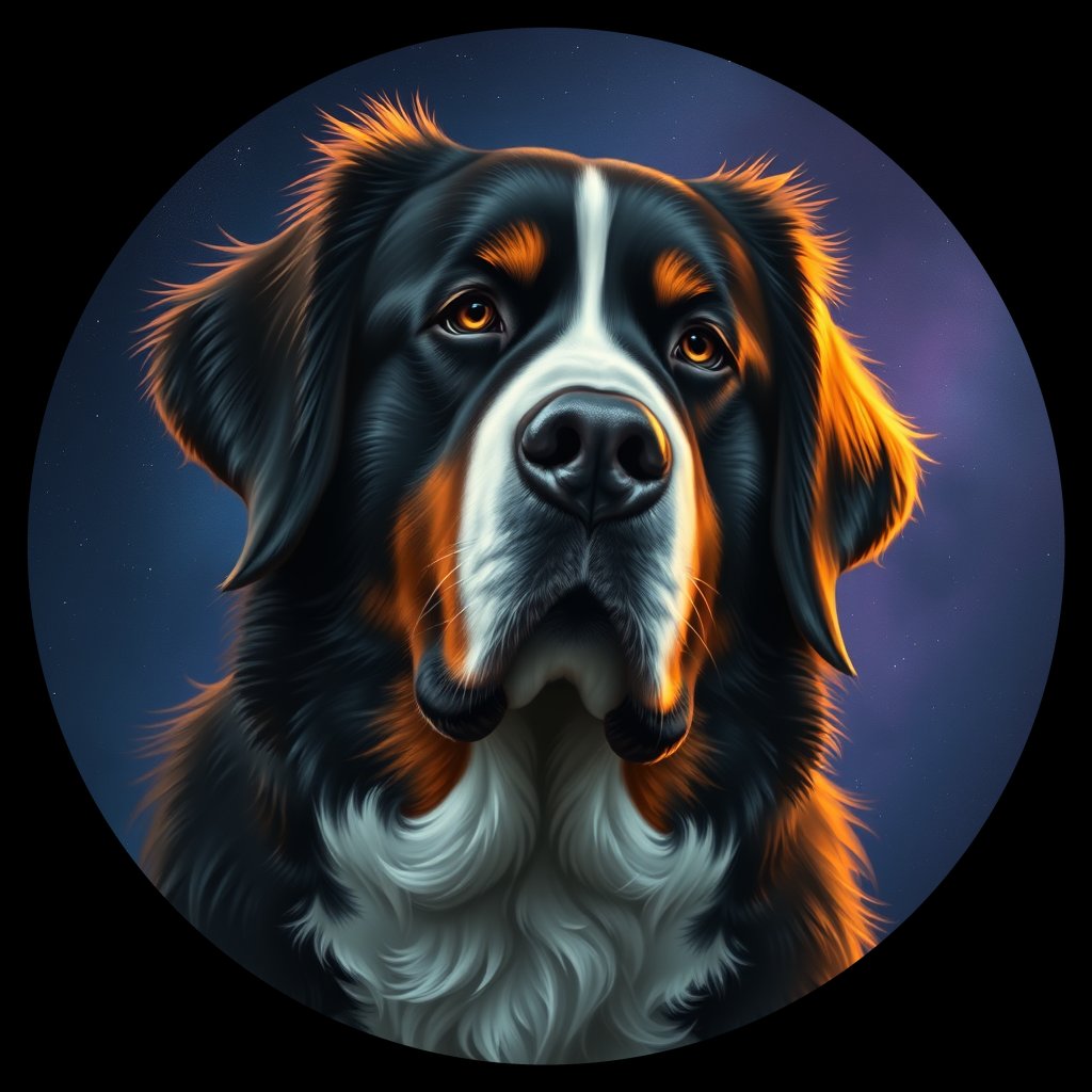 Cosmic medallion portrait of Bernese_Mountain_Dog_1714, a Bernese Mountain Dog