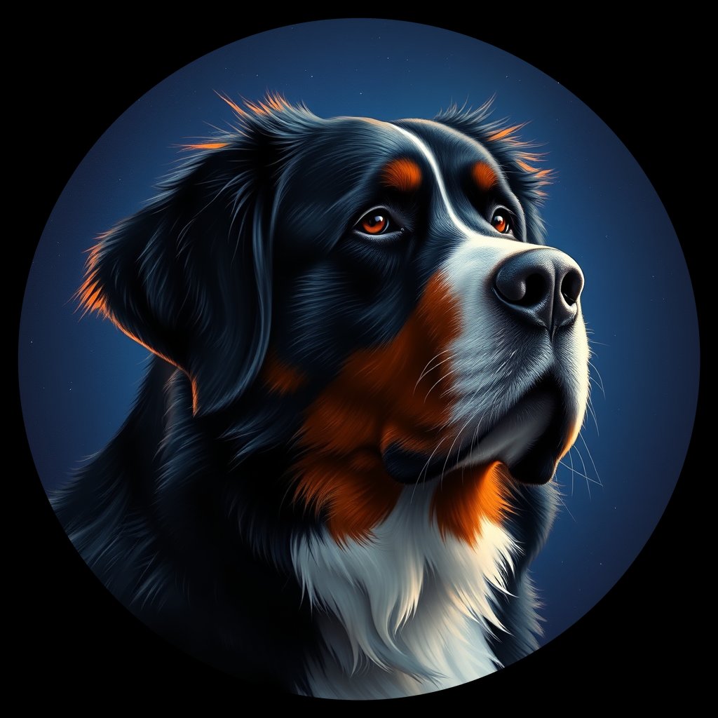 Cosmic medallion portrait of Bernese_Mountain_Dog_1723, a Bernese Mountain Dog