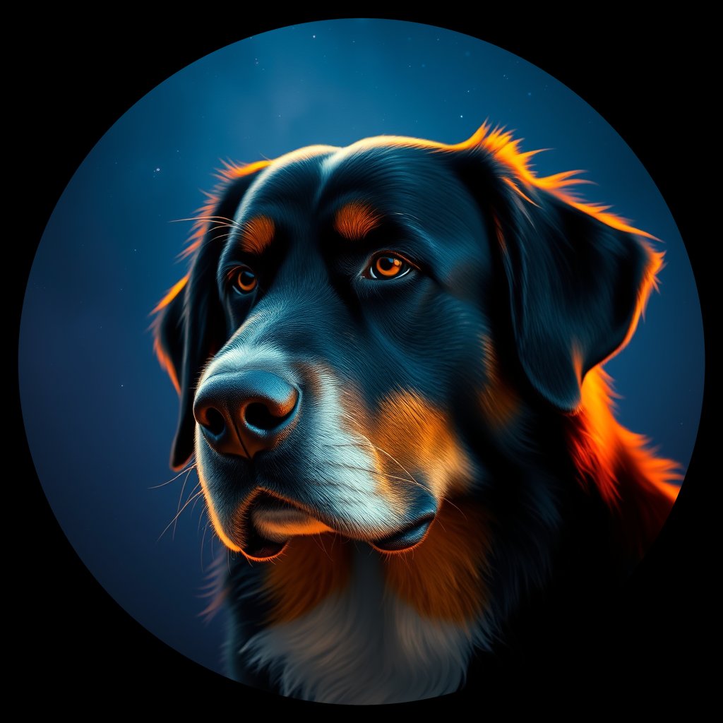 Cosmic medallion portrait of Bernese_Mountain_Dog_1754, a Bernese Mountain Dog