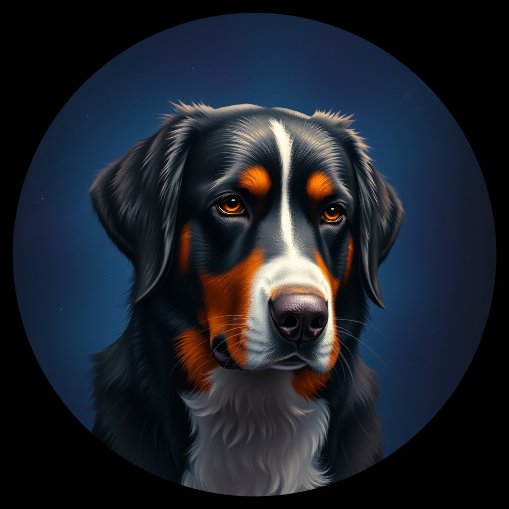 Cosmic medallion portrait of Bernese_Mountain_Dog_17940, a Bernese Mountain Dog