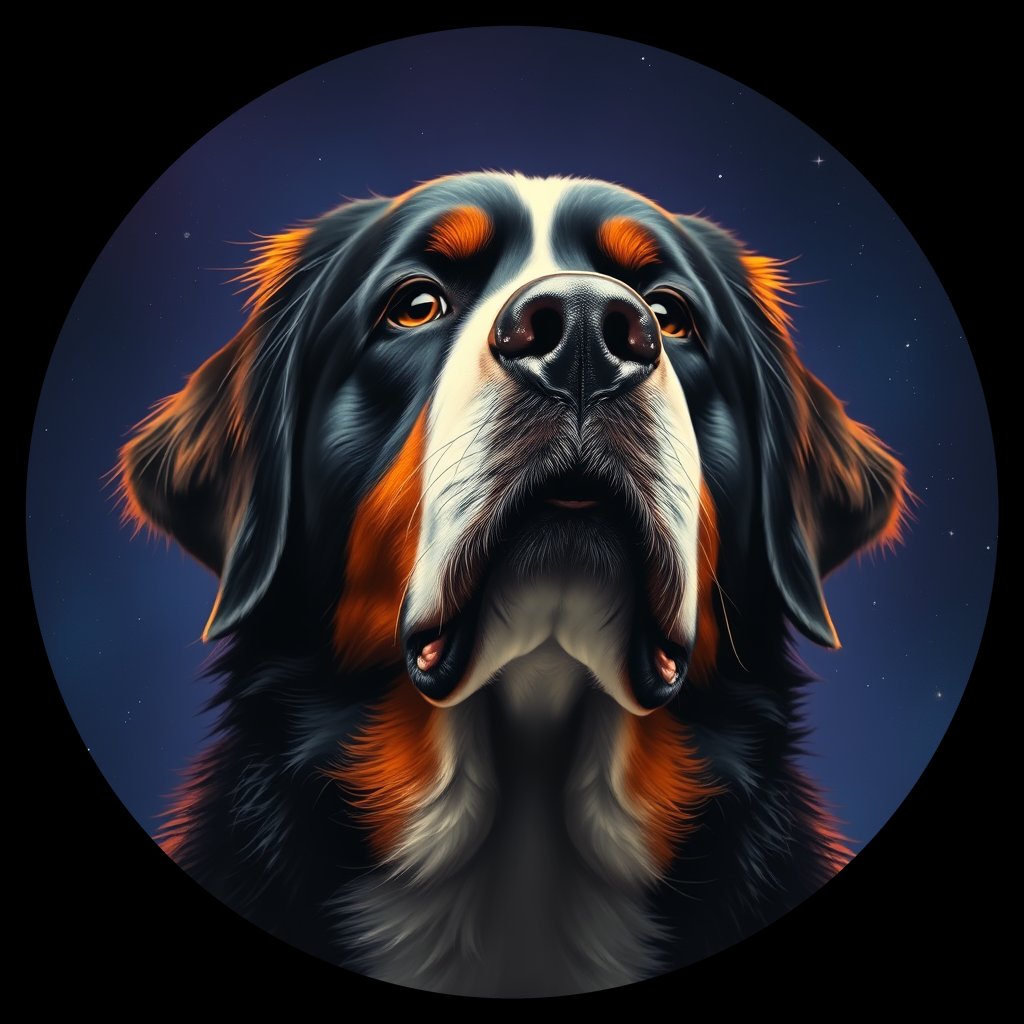 Cosmic medallion portrait of Bernese_Mountain_Dog_1814, a Bernese Mountain Dog