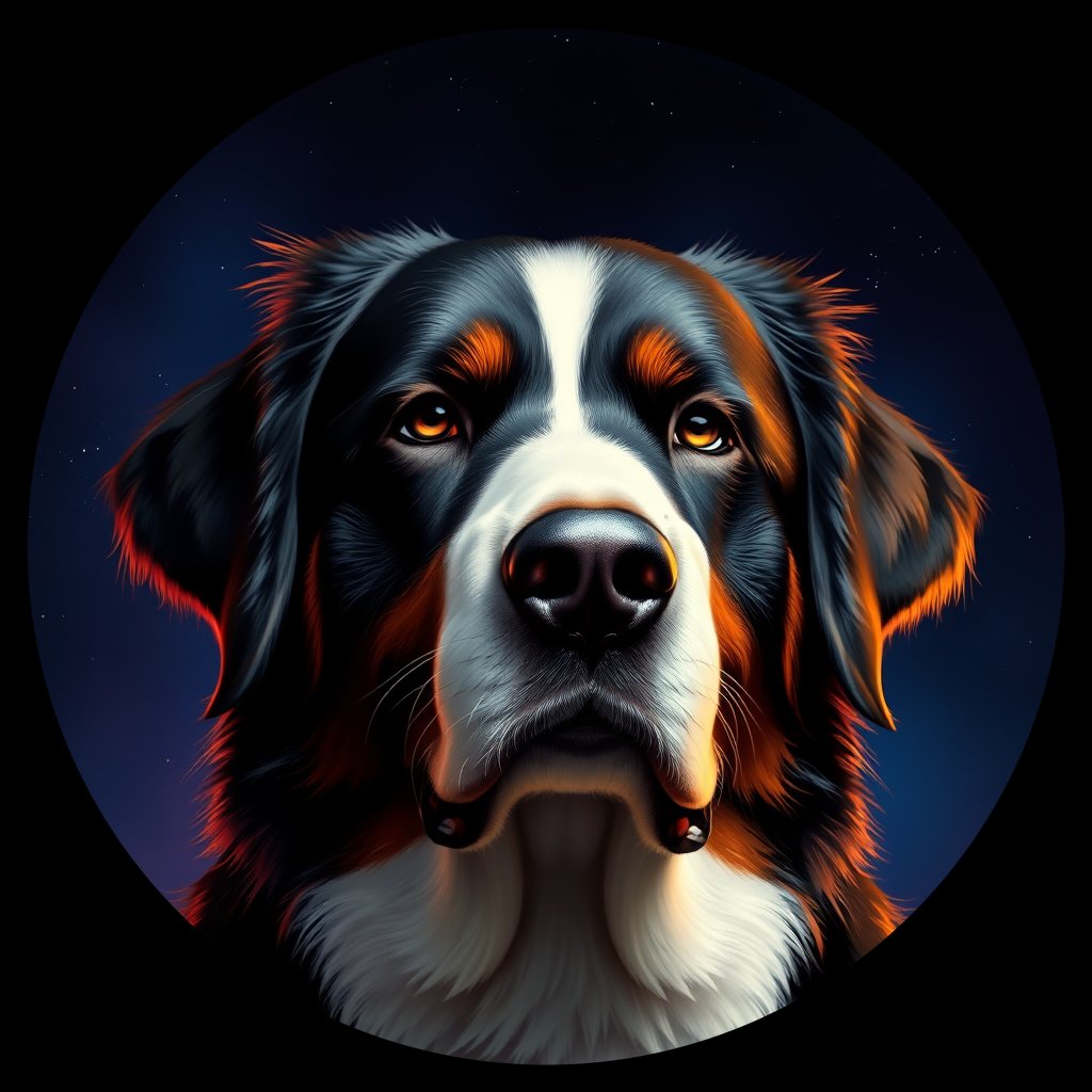 Cosmic medallion portrait of Bernese_Mountain_Dog_1849, a Bernese Mountain Dog