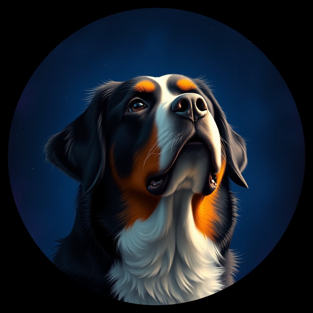 Cosmic medallion portrait of Bernese_Mountain_Dog_1864, a Bernese Mountain Dog