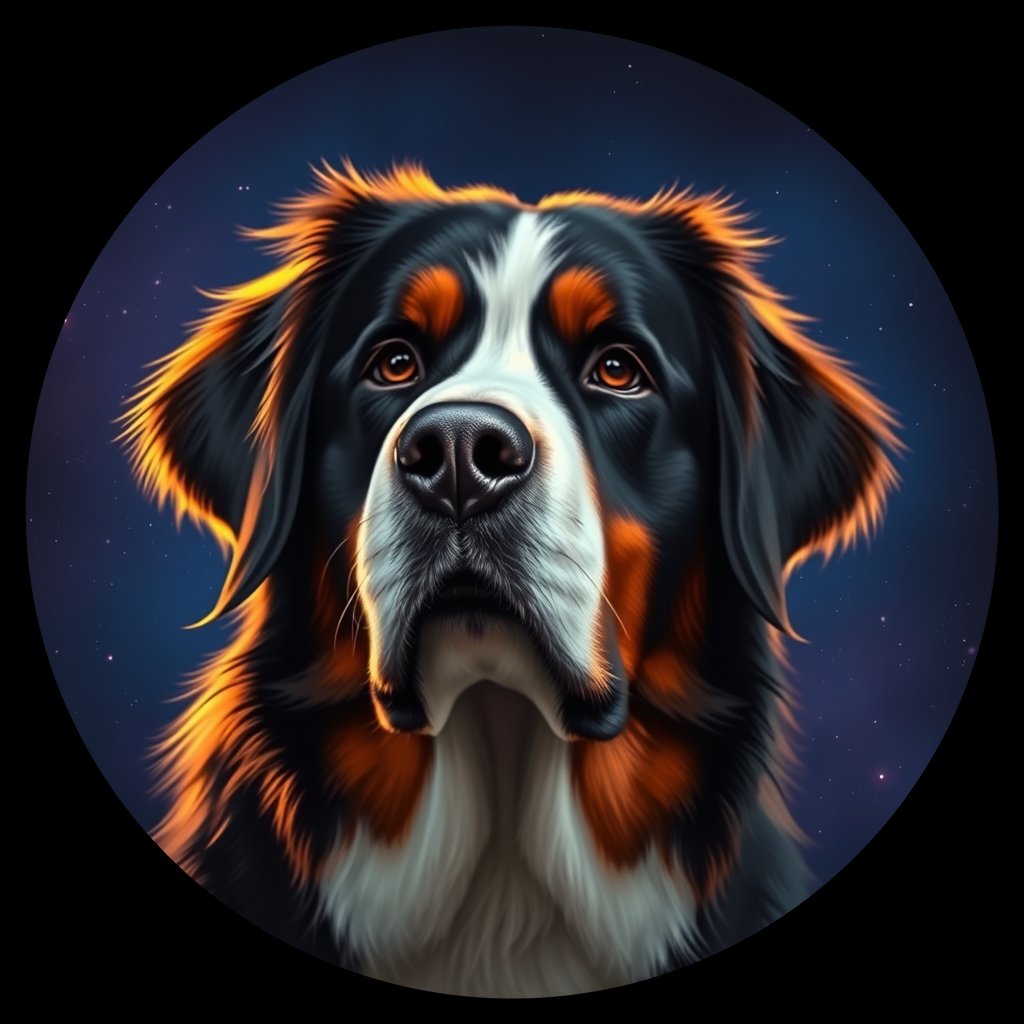 Cosmic medallion portrait of Bernese_Mountain_Dog_203, a Bernese Mountain Dog