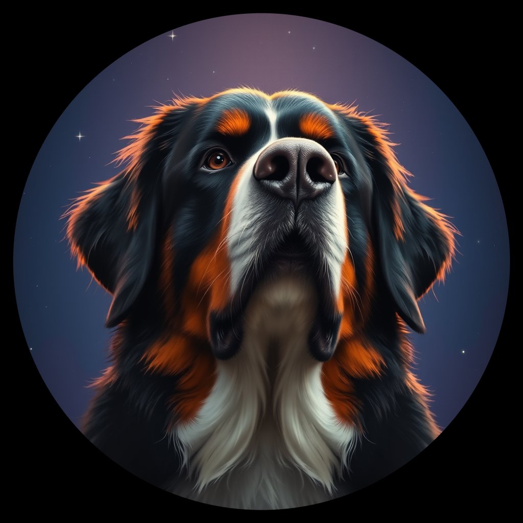 Cosmic medallion portrait of Bernese_Mountain_Dog_2055, a Bernese Mountain Dog
