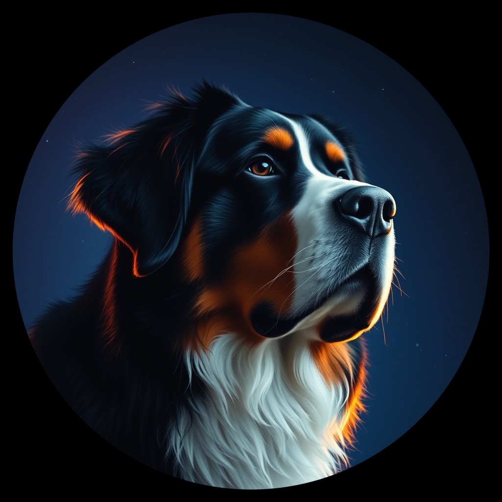 Cosmic medallion portrait of Bernese_Mountain_Dog_2076, a Bernese Mountain Dog