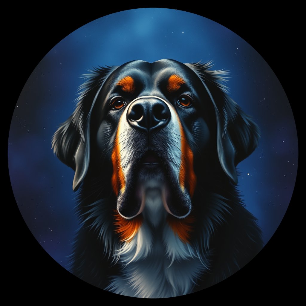 Cosmic medallion portrait of Bernese_Mountain_Dog_2084, a Bernese Mountain Dog