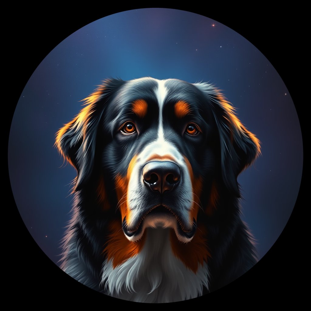 Cosmic medallion portrait of Bernese_Mountain_Dog_2093, a Bernese Mountain Dog