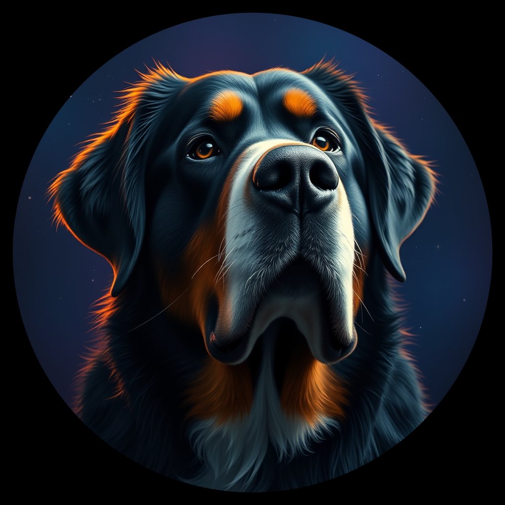 Cosmic medallion portrait of Bernese_Mountain_Dog_2094, a Bernese Mountain Dog