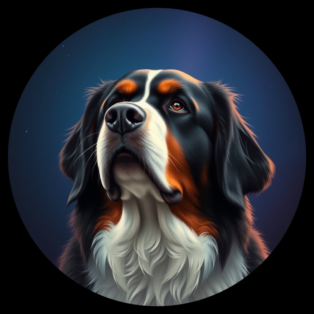 Cosmic medallion portrait of Bernese_Mountain_Dog_2096, a Bernese Mountain Dog
