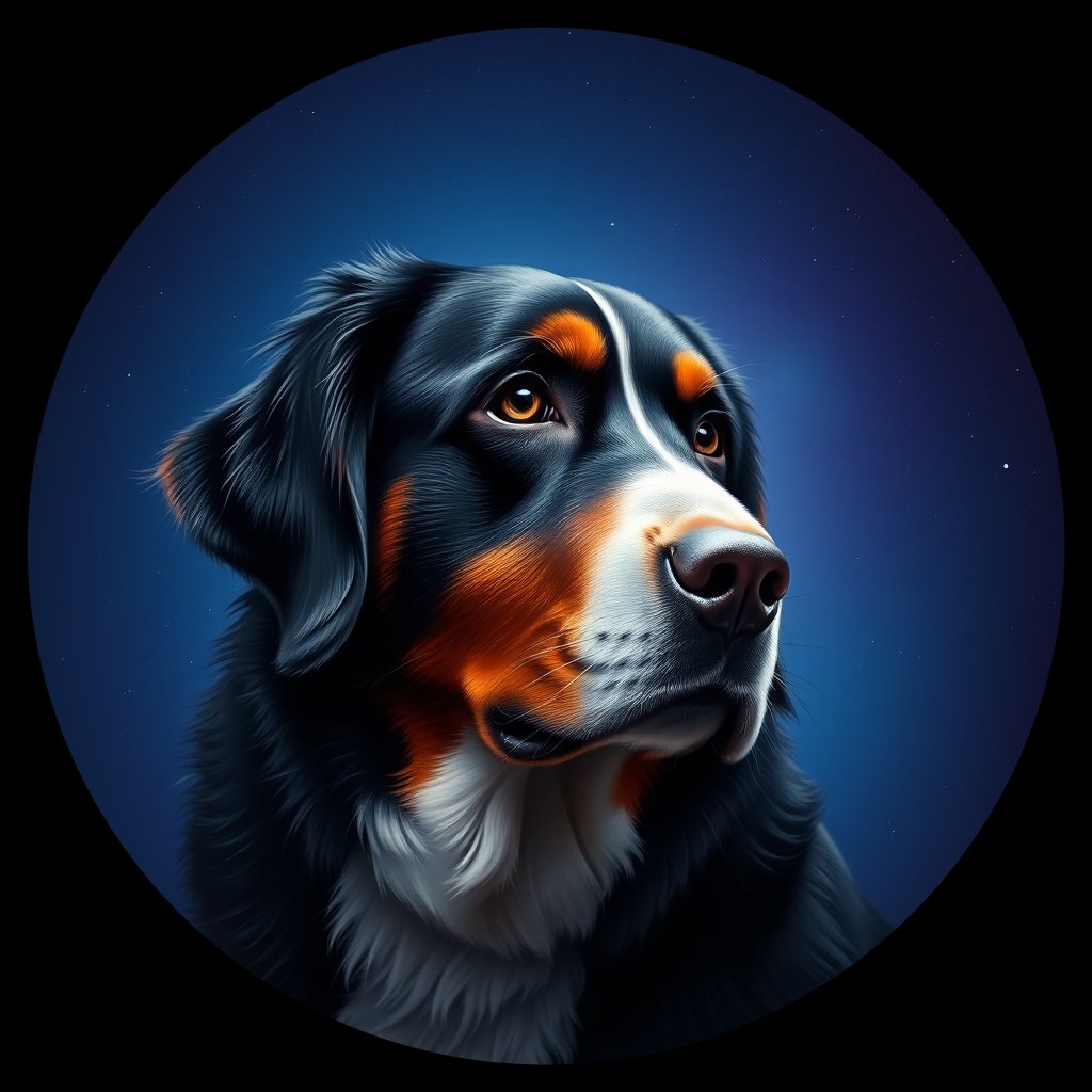 Cosmic medallion portrait of Bernese_Mountain_Dog_2121, a Bernese Mountain Dog