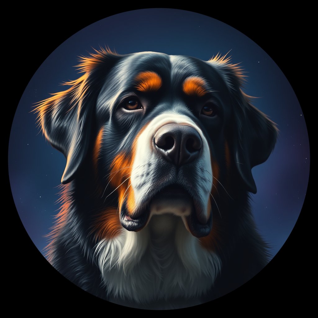 Cosmic medallion portrait of Bernese_Mountain_Dog_2122, a Bernese Mountain Dog