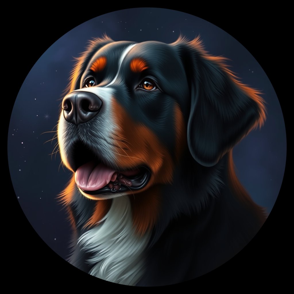 Cosmic medallion portrait of Bernese_Mountain_Dog_2123, a Bernese Mountain Dog