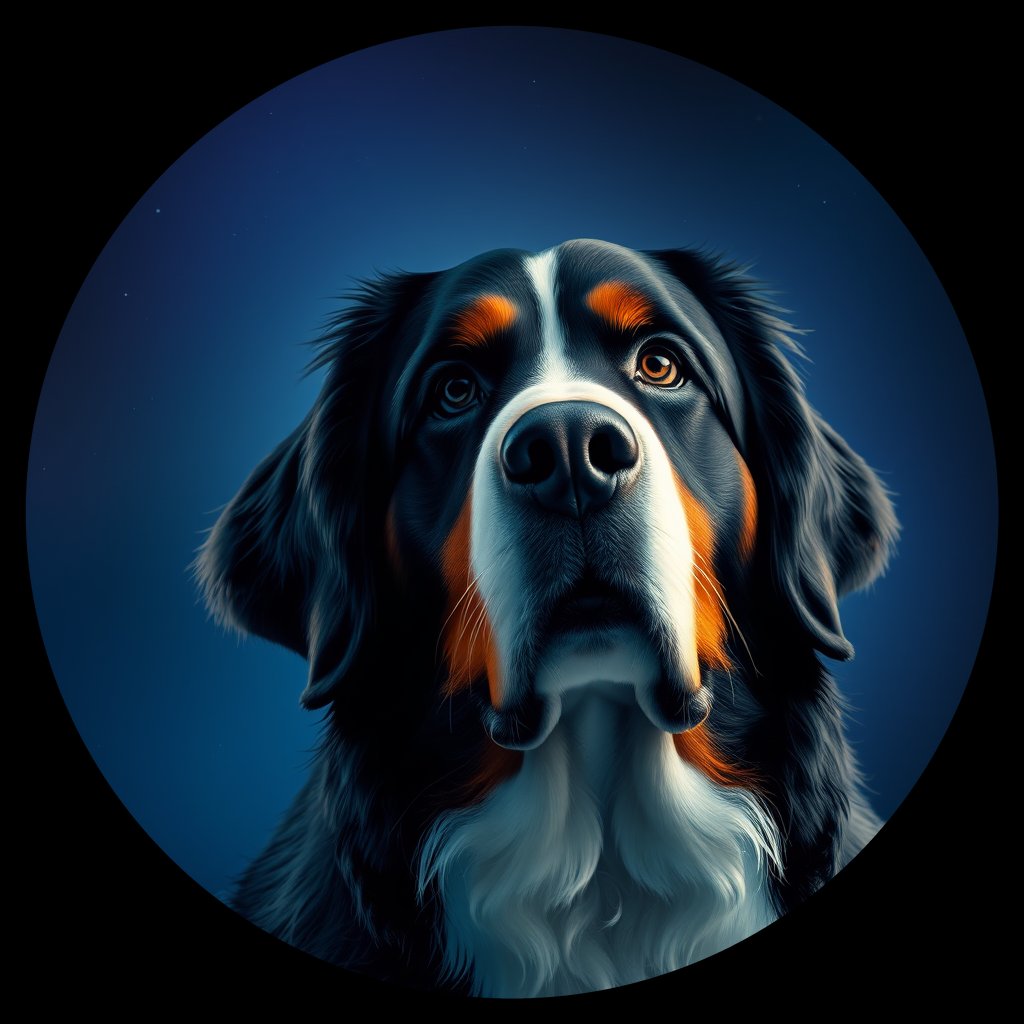 Cosmic medallion portrait of Bernese_Mountain_Dog_2147, a Bernese Mountain Dog