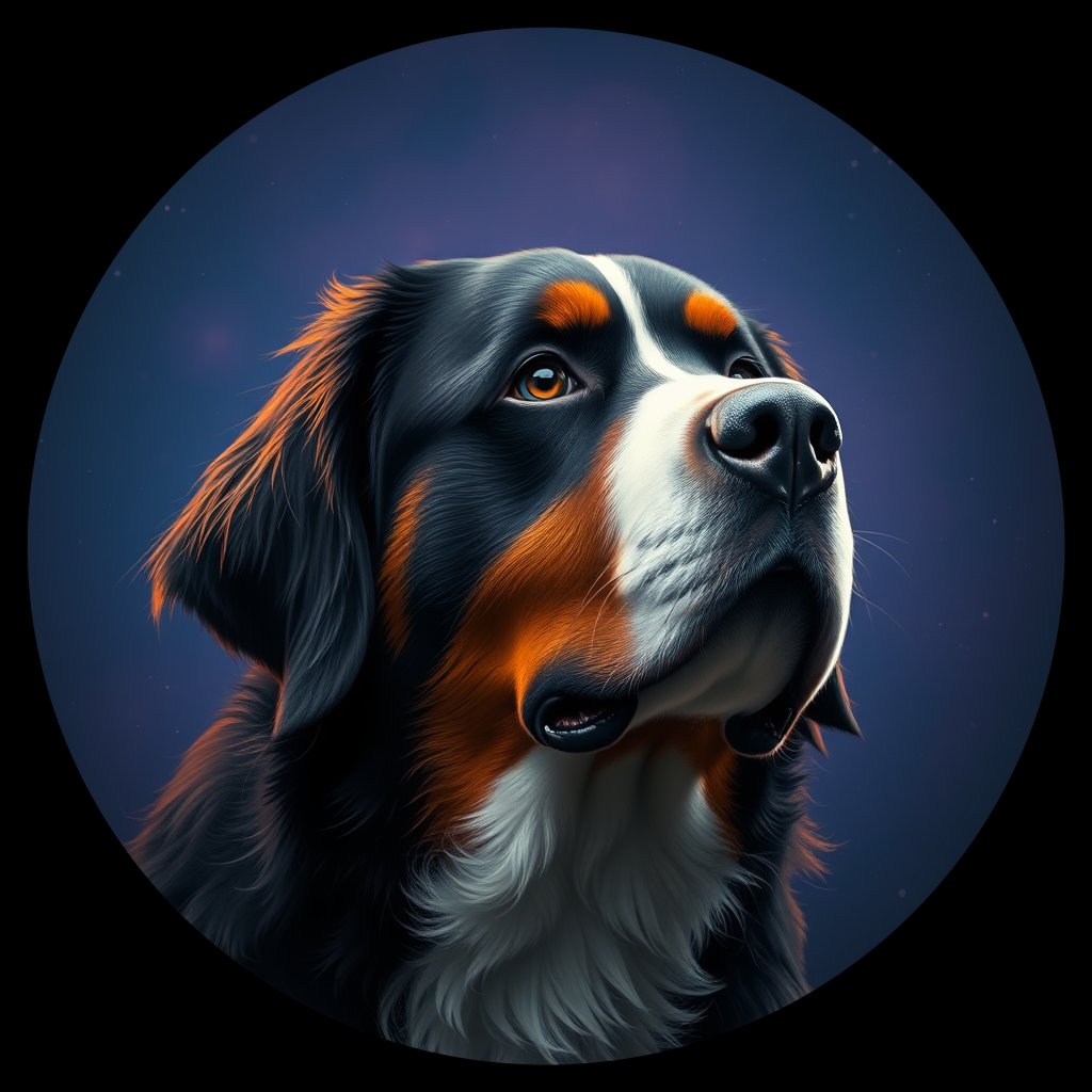 Cosmic medallion portrait of Bernese_Mountain_Dog_2148, a Bernese Mountain Dog