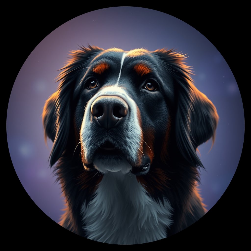 Cosmic medallion portrait of Bernese_Mountain_Dog_2186, a Bernese Mountain Dog