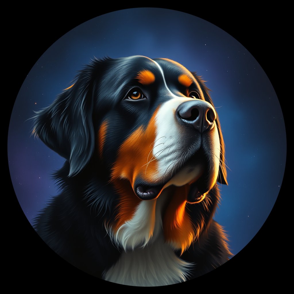 Cosmic medallion portrait of Bernese_Mountain_Dog_2221, a Bernese Mountain Dog