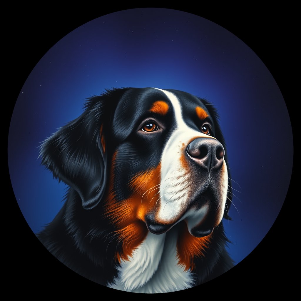 Cosmic medallion portrait of Bernese_Mountain_Dog_2227, a Bernese Mountain Dog