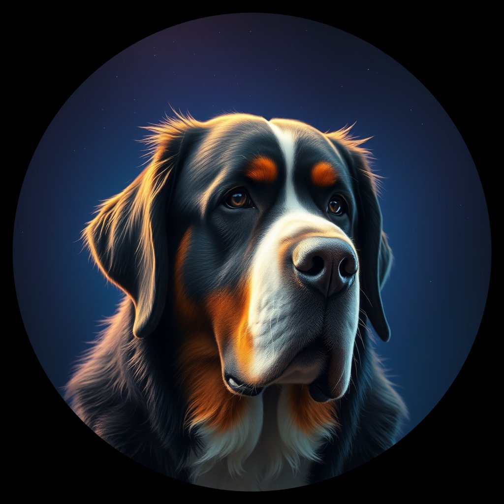 Cosmic medallion portrait of Bernese_Mountain_Dog_2228, a Bernese Mountain Dog