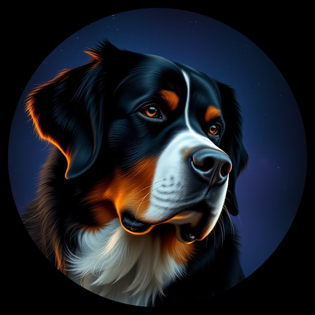 Cosmic medallion portrait of Bernese_Mountain_Dog_2246, a Bernese Mountain Dog