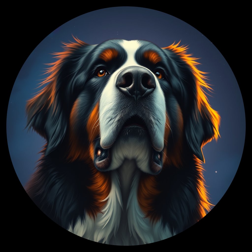 Cosmic medallion portrait of Bernese_Mountain_Dog_2251, a Bernese Mountain Dog