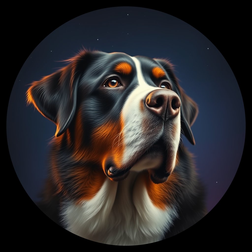 Cosmic medallion portrait of Bernese_Mountain_Dog_2252, a Bernese Mountain Dog