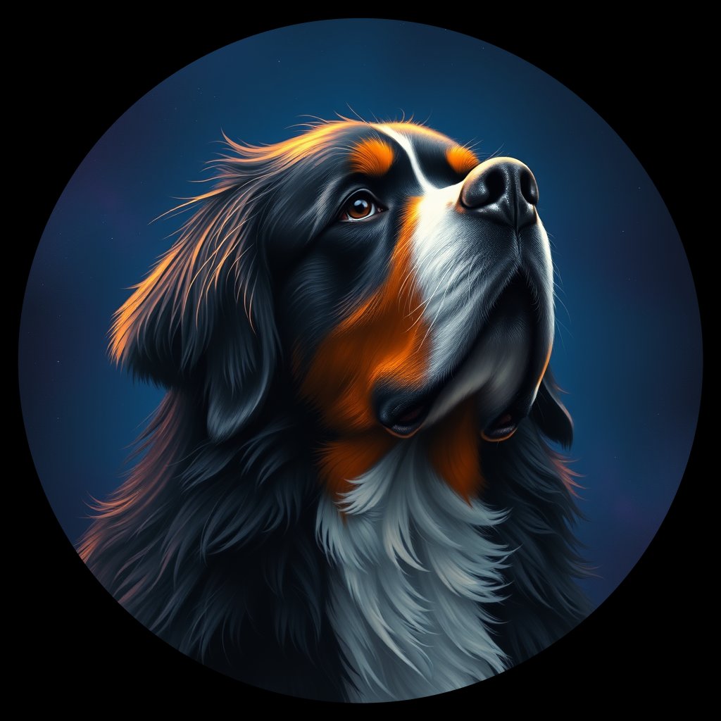 Cosmic medallion portrait of Bernese_Mountain_Dog_2298, a Bernese Mountain Dog