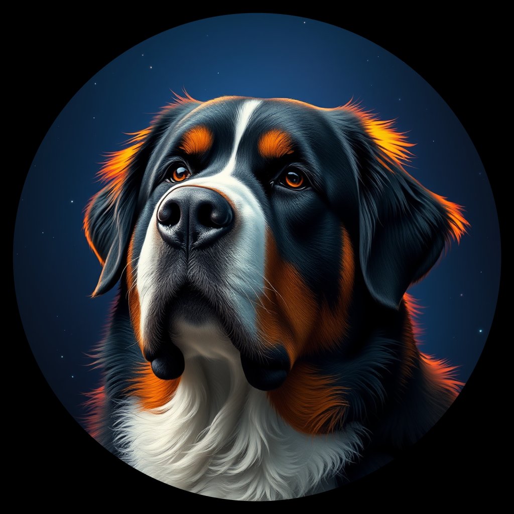 Cosmic medallion portrait of Bernese_Mountain_Dog_2328, a Bernese Mountain Dog
