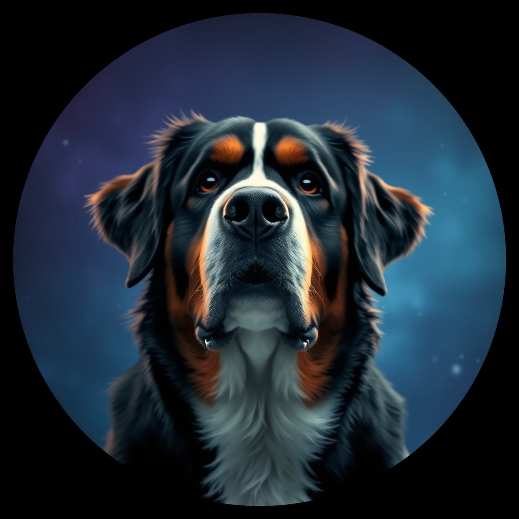 Cosmic medallion portrait of Bernese_Mountain_Dog_2333, a Bernese Mountain Dog