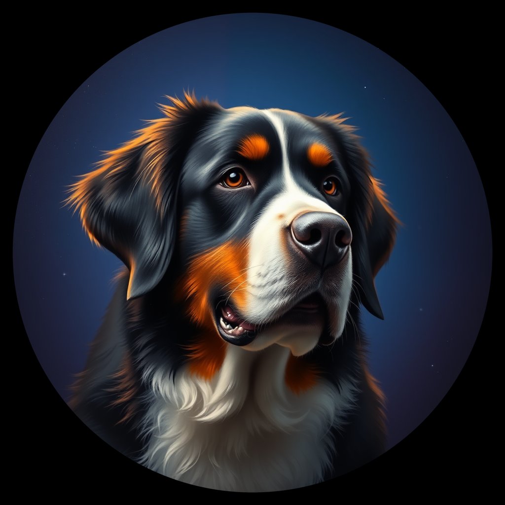 Cosmic medallion portrait of Bernese_Mountain_Dog_2353, a Bernese Mountain Dog