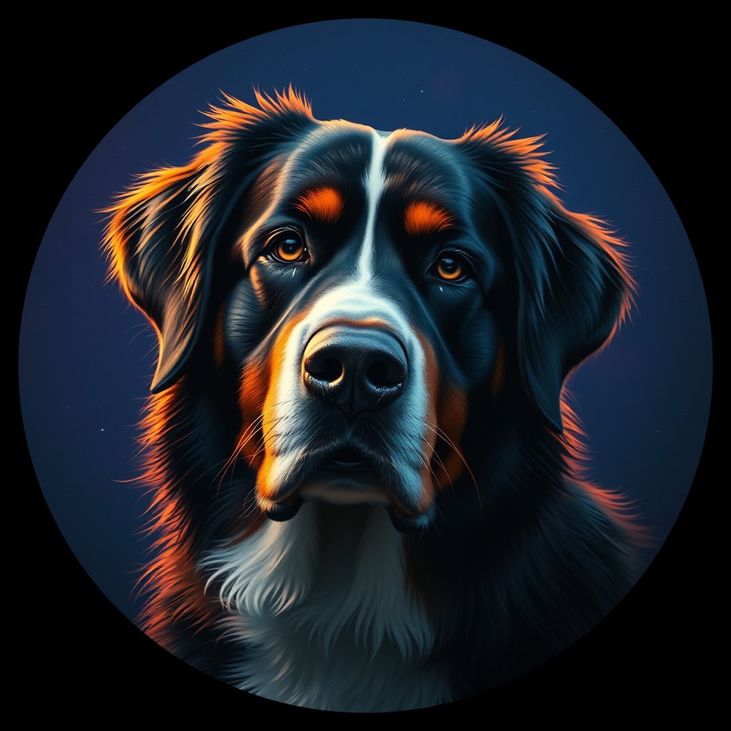 Cosmic medallion portrait of Bernese_Mountain_Dog_2363, a Bernese Mountain Dog