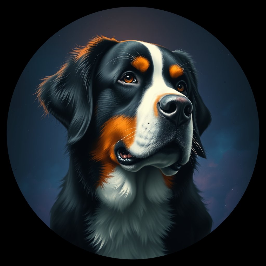 Cosmic medallion portrait of Bernese_Mountain_Dog_2372, a Bernese Mountain Dog