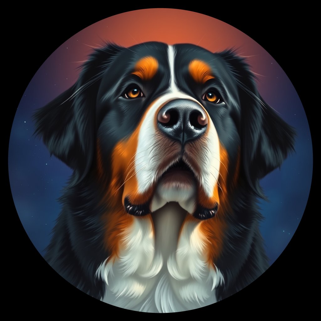 Cosmic medallion portrait of Bernese_Mountain_Dog_2373, a Bernese Mountain Dog