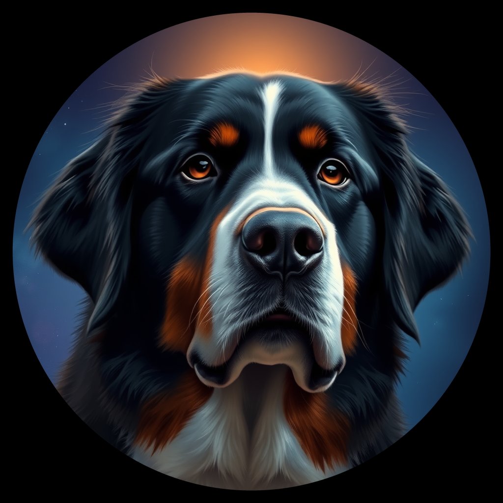 Cosmic medallion portrait of Bernese_Mountain_Dog_2374, a Bernese Mountain Dog