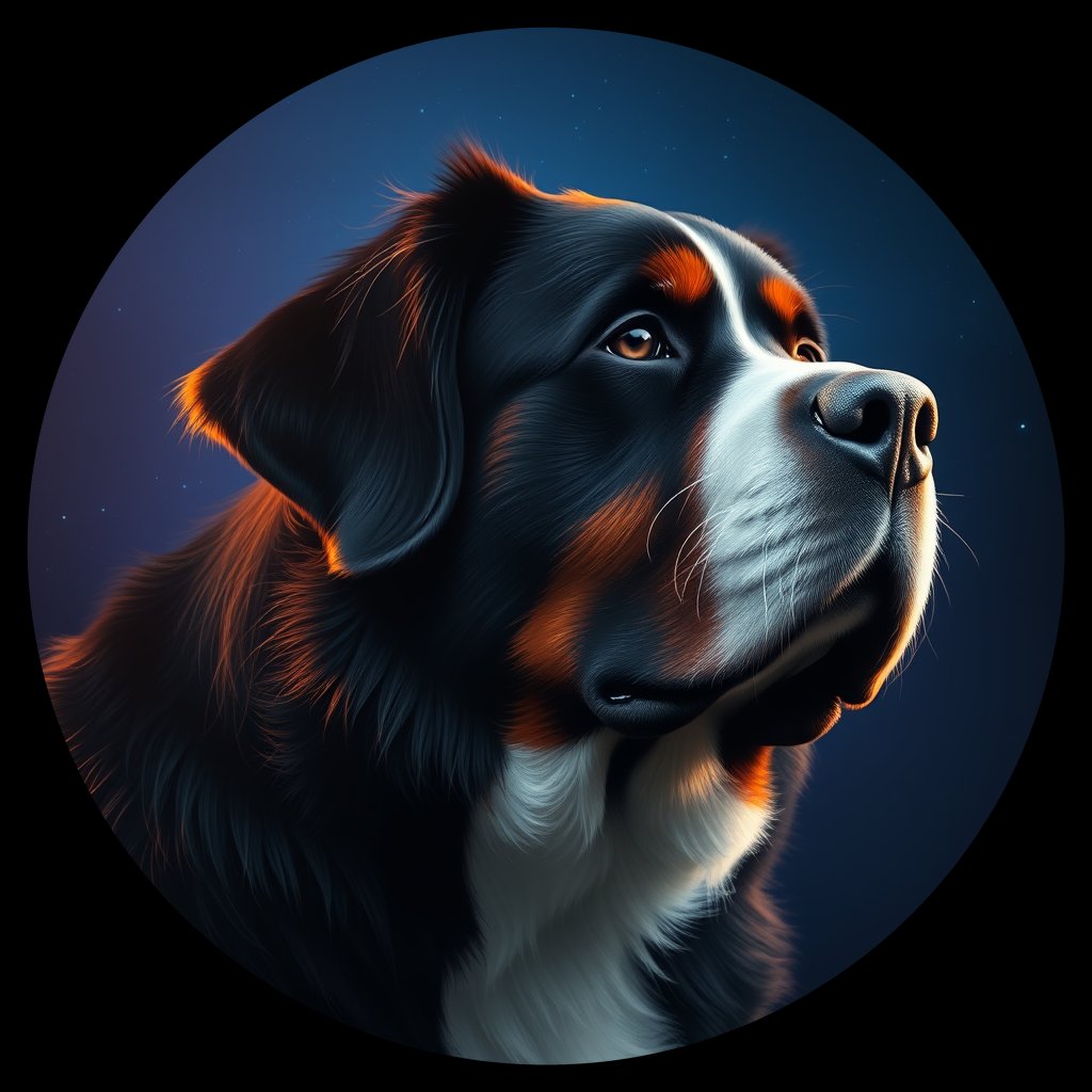 Cosmic medallion portrait of Bernese_Mountain_Dog_2390, a Bernese Mountain Dog