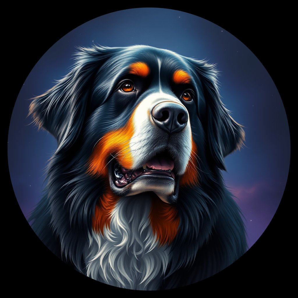 Cosmic medallion portrait of Bernese_Mountain_Dog_2395, a Bernese Mountain Dog