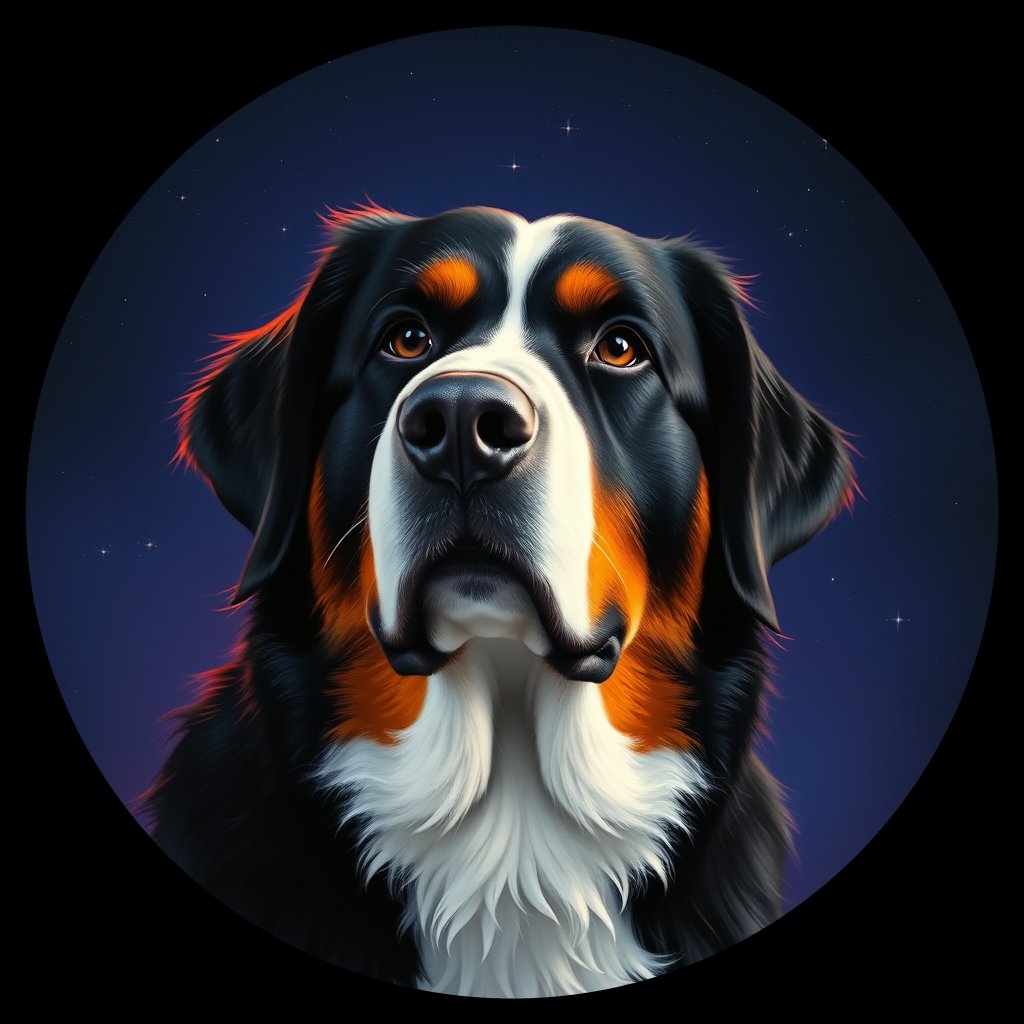 Cosmic medallion portrait of Bernese_Mountain_Dog_2398, a Bernese Mountain Dog