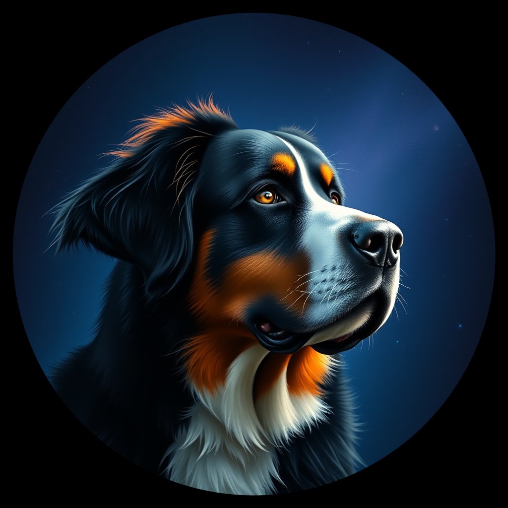 Cosmic medallion portrait of Bernese_Mountain_Dog_2408, a Bernese Mountain Dog
