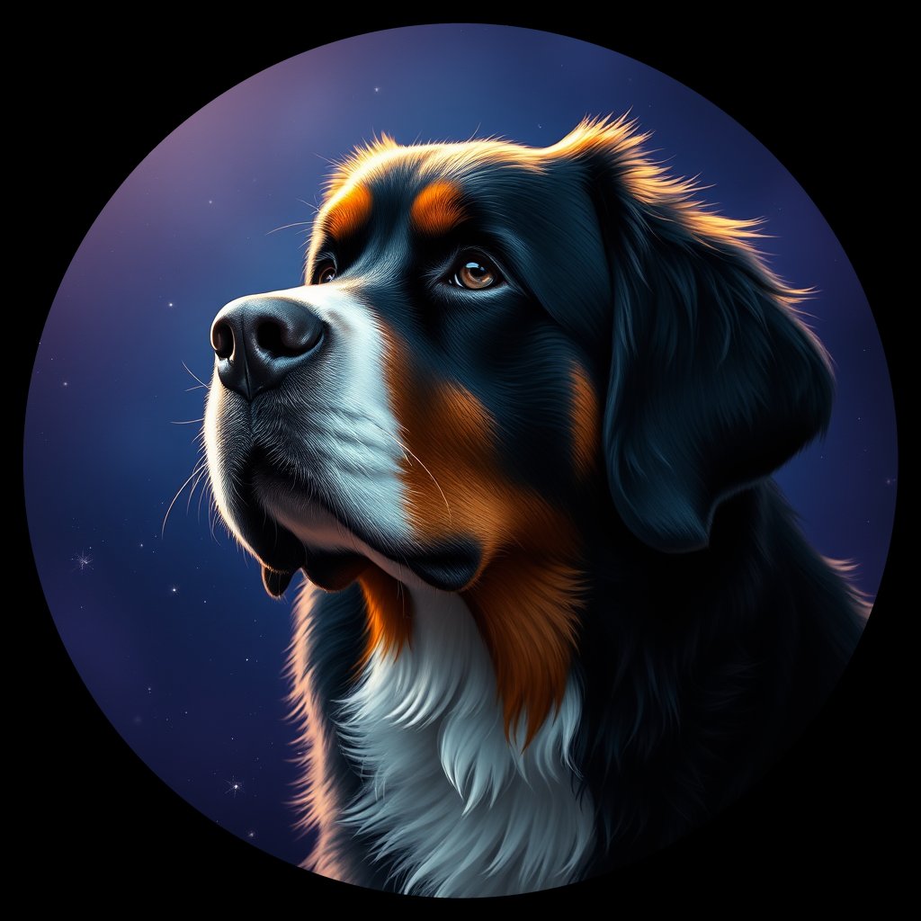 Cosmic medallion portrait of Bernese_Mountain_Dog_2410, a Bernese Mountain Dog