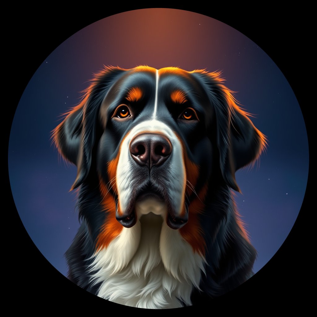 Cosmic medallion portrait of Bernese_Mountain_Dog_2419, a Bernese Mountain Dog